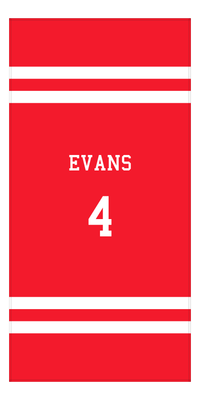 Thumbnail for Personalized Jersey Number 2-on-none Stripes Sports Beach Towel - Red and White - Vertical Design - Front View
