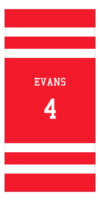 Thumbnail for Personalized Jersey Number 1-on-1 Stripes Sports Beach Towel - Red and White - Vertical Design - Front View