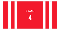 Thumbnail for Personalized Jersey Number 1-on-1 Stripes Sports Beach Towel - Red and White - Horizontal Design - Front View
