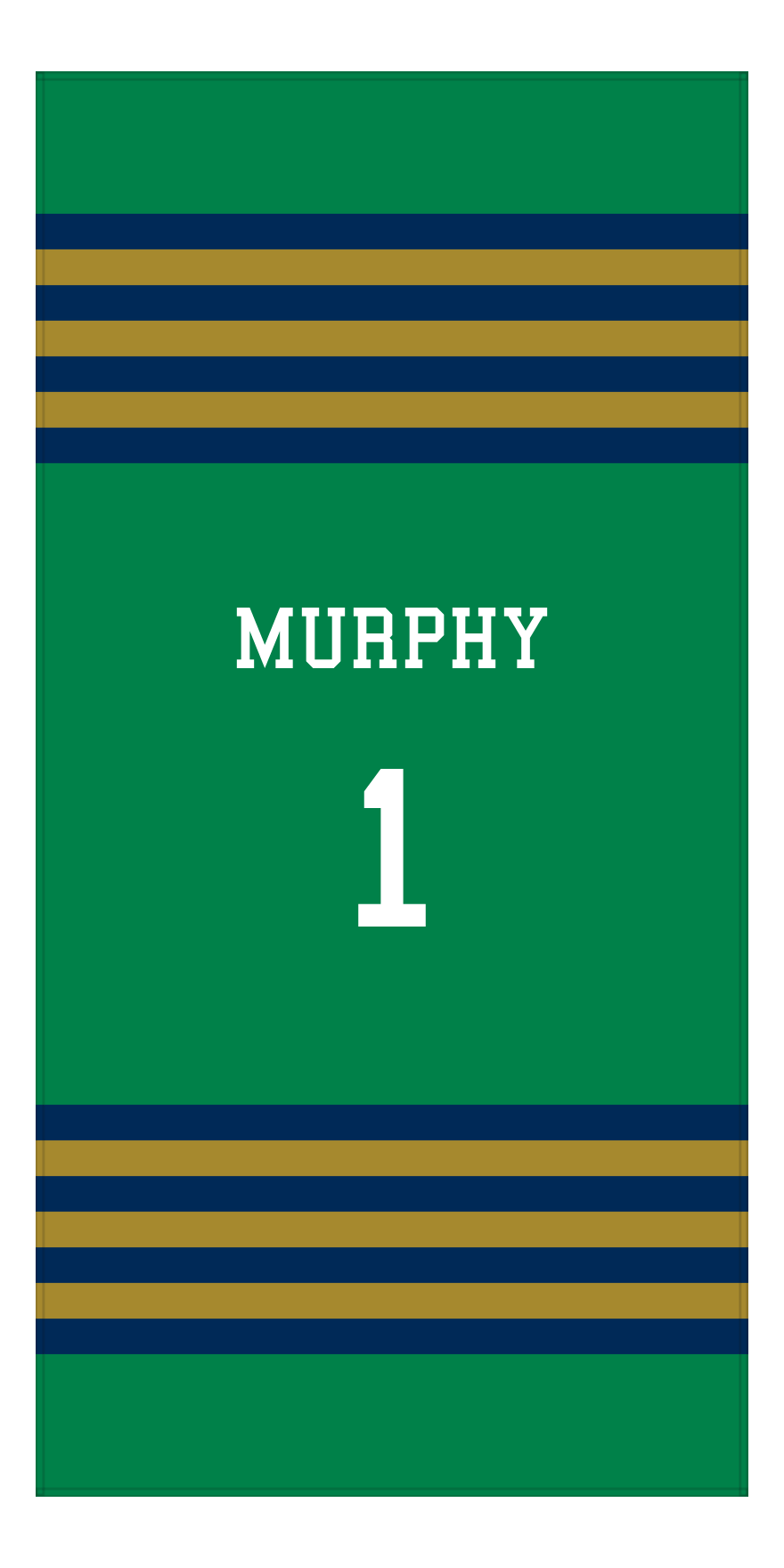 Personalized Jersey Number 3-on-1 Stripes Sports Beach Towel - Green and Gold - Vertical Design - Front View