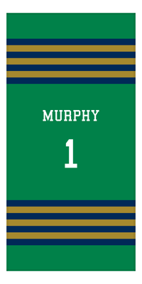 Thumbnail for Personalized Jersey Number 3-on-1 Stripes Sports Beach Towel - Green and Gold - Vertical Design - Front View