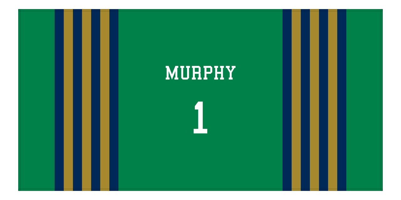 Personalized Jersey Number 3-on-1 Stripes Sports Beach Towel - Green and Gold - Horizontal Design - Front View