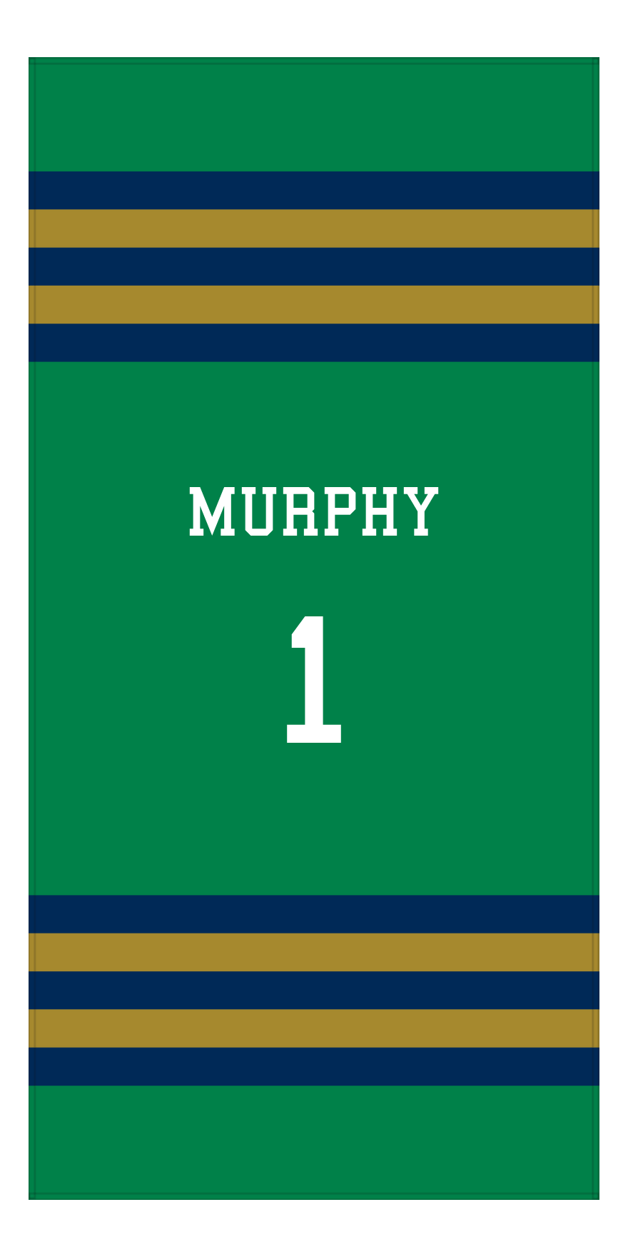 Personalized Jersey Number 2-on-1 Stripes Sports Beach Towel - Green and Gold - Vertical Design - Front View