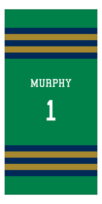 Thumbnail for Personalized Jersey Number 2-on-1 Stripes Sports Beach Towel - Green and Gold - Vertical Design - Front View