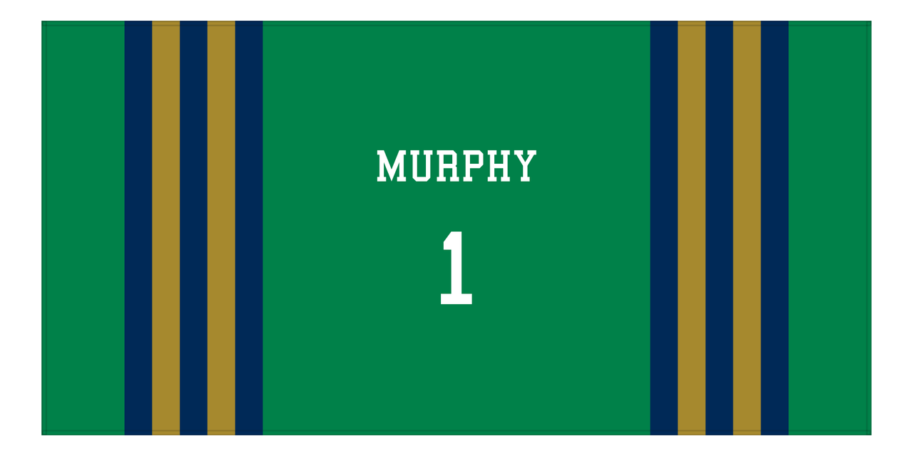 Personalized Jersey Number 2-on-1 Stripes Sports Beach Towel - Green and Gold - Horizontal Design - Front View