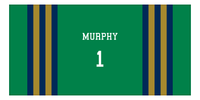 Thumbnail for Personalized Jersey Number 2-on-1 Stripes Sports Beach Towel - Green and Gold - Horizontal Design - Front View