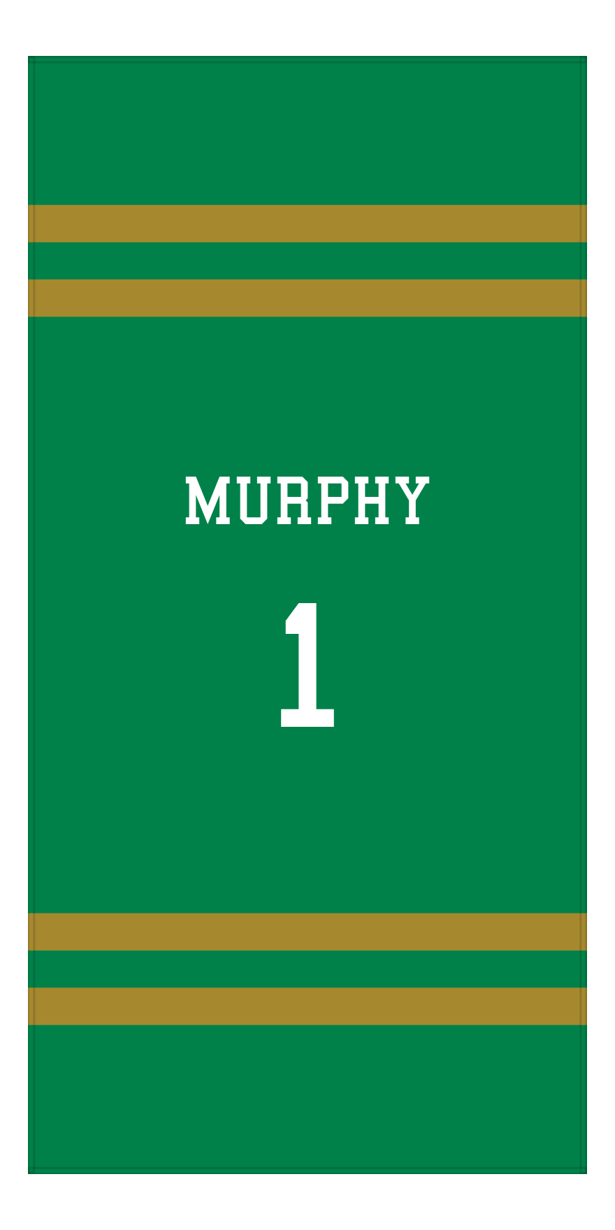 Personalized Jersey Number 2-on-none Stripes Sports Beach Towel - Green and Gold - Vertical Design - Front View