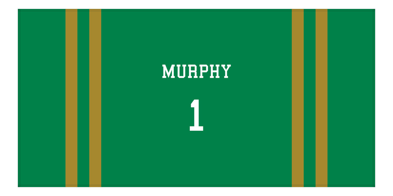 Personalized Jersey Number 2-on-none Stripes Sports Beach Towel - Green and Gold - Horizontal Design - Front View