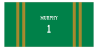 Thumbnail for Personalized Jersey Number 2-on-none Stripes Sports Beach Towel - Green and Gold - Horizontal Design - Front View