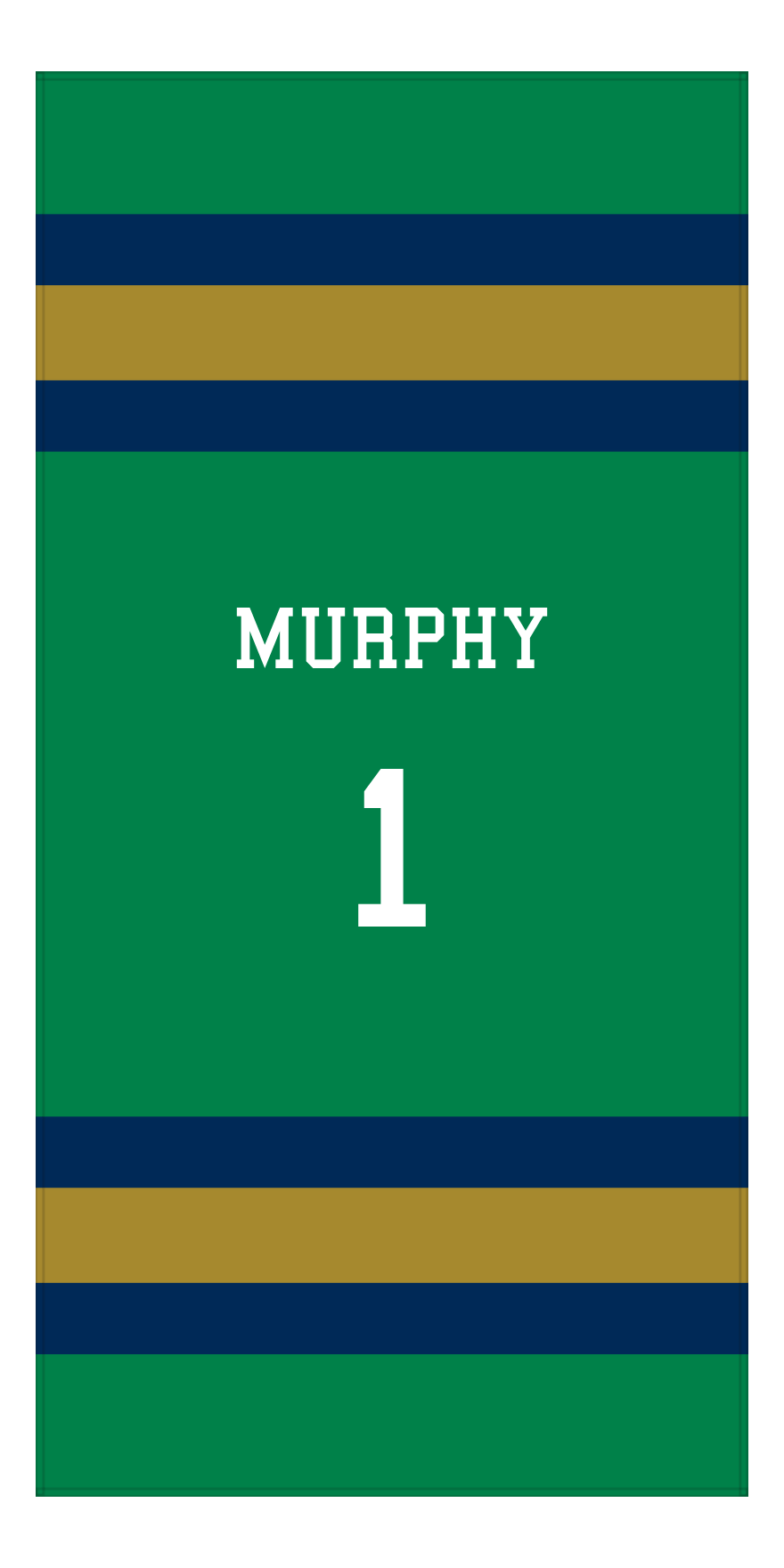 Personalized Jersey Number 1-on-1 Stripes Sports Beach Towel - Green and Gold - Vertical Design - Front View