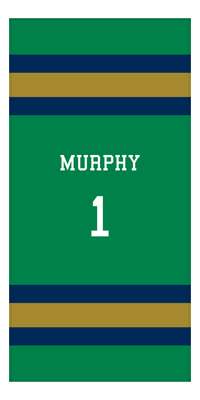 Thumbnail for Personalized Jersey Number 1-on-1 Stripes Sports Beach Towel - Green and Gold - Vertical Design - Front View