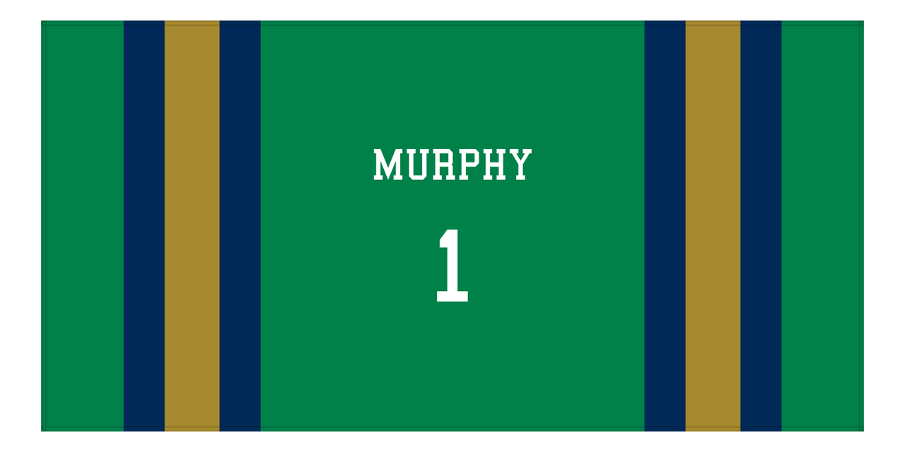 Personalized Jersey Number 1-on-1 Stripes Sports Beach Towel - Green and Gold - Horizontal Design - Front View