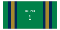 Thumbnail for Personalized Jersey Number 1-on-1 Stripes Sports Beach Towel - Green and Gold - Horizontal Design - Front View