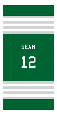 Thumbnail for Personalized Jersey Number 3-on-1 Stripes Sports Beach Towel - Green and Grey - Vertical Design - Front View