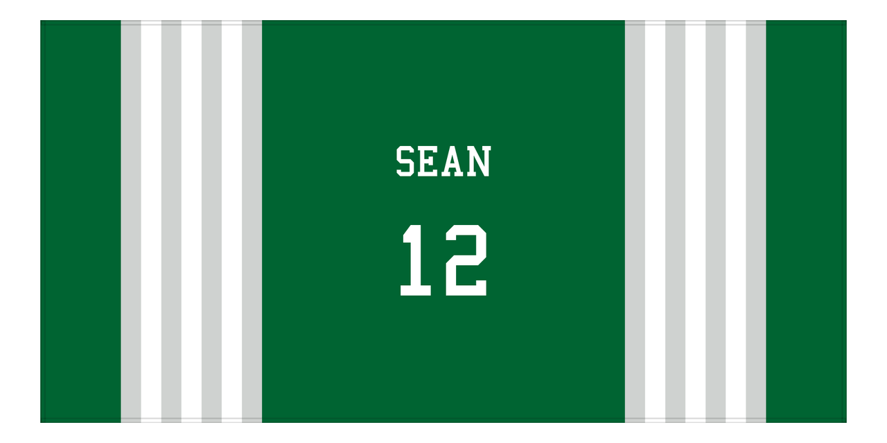 Personalized Jersey Number 3-on-1 Stripes Sports Beach Towel - Green and Grey - Horizontal Design - Front View