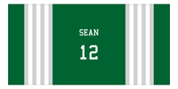 Thumbnail for Personalized Jersey Number 3-on-1 Stripes Sports Beach Towel - Green and Grey - Horizontal Design - Front View