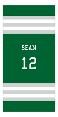 Thumbnail for Personalized Jersey Number 2-on-1 Stripes Sports Beach Towel - Green and Grey - Vertical Design - Front View
