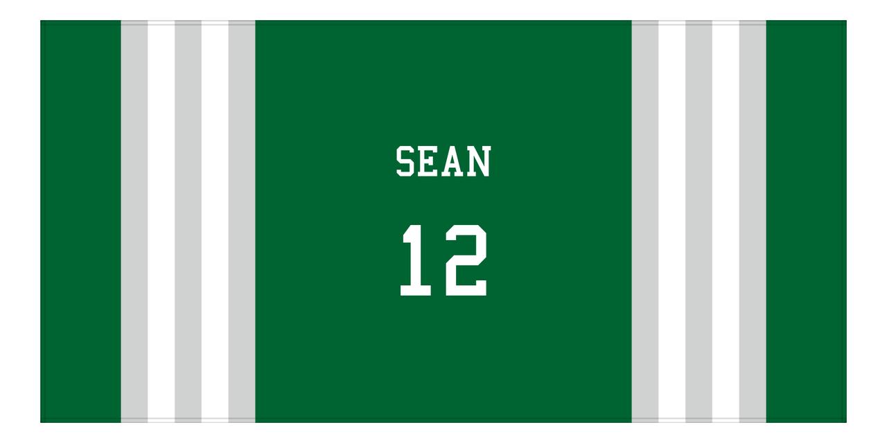 Personalized Jersey Number 2-on-1 Stripes Sports Beach Towel - Green and Grey - Horizontal Design - Front View