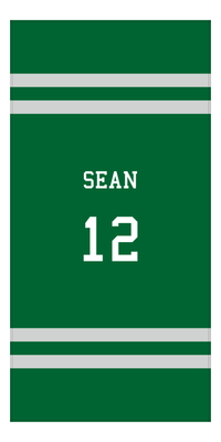Thumbnail for Personalized Jersey Number 2-on-none Stripes Sports Beach Towel - Green and Grey - Vertical Design - Front View