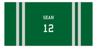 Thumbnail for Personalized Jersey Number 2-on-none Stripes Sports Beach Towel - Green and Grey - Horizontal Design - Front View