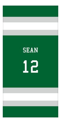 Thumbnail for Personalized Jersey Number 1-on-1 Stripes Sports Beach Towel - Green and Grey - Vertical Design - Front View