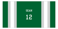 Thumbnail for Personalized Jersey Number 1-on-1 Stripes Sports Beach Towel - Green and Grey - Horizontal Design - Front View