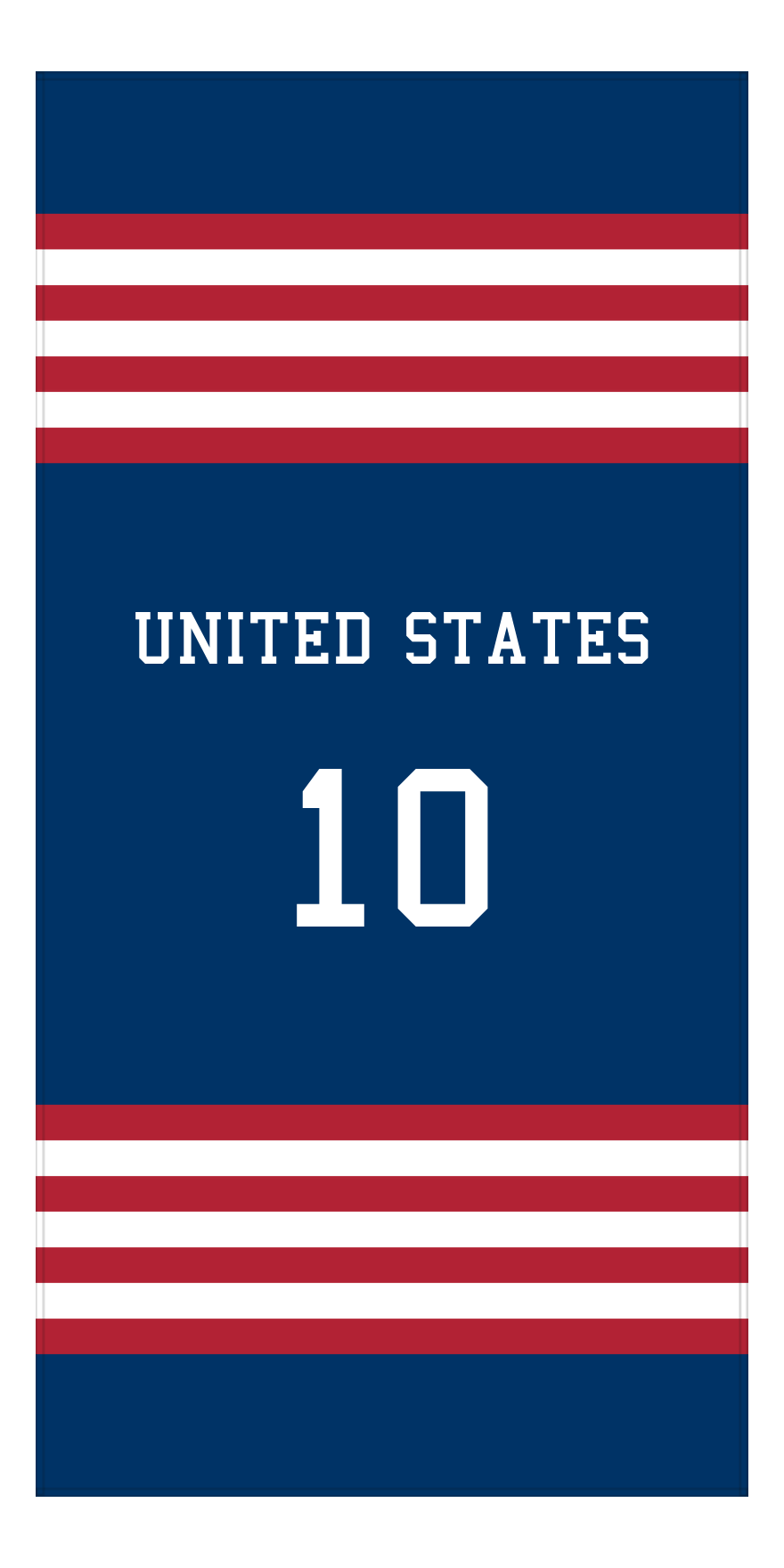 Personalized Jersey Number 3-on-1 Stripes Sports Beach Towel - United States - Vertical Design - Front View