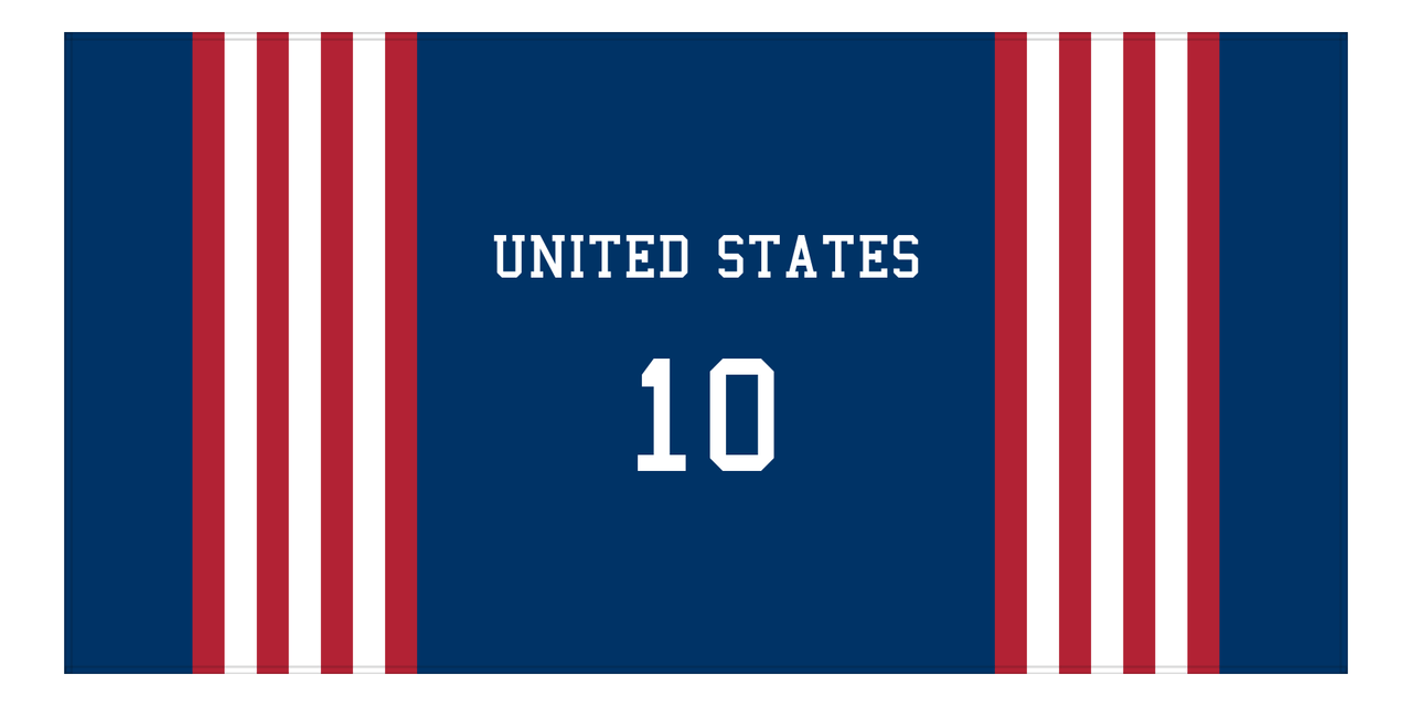 Personalized Jersey Number 3-on-1 Stripes Sports Beach Towel - United States - Horizontal Design - Front View
