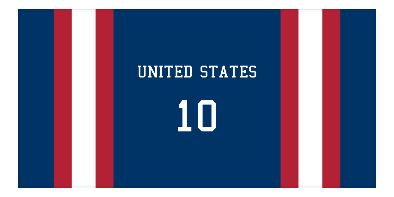 Personalized Jersey Number 1-on-1 Stripes Sports Beach Towel - United States - Horizontal Design - Front View