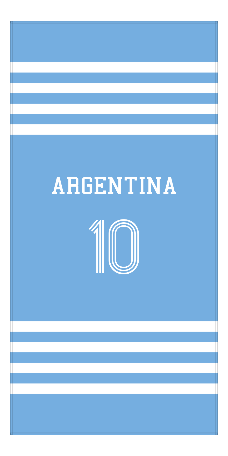 Personalized Jersey Number 3-on-1 Stripes Sports Beach Towel - Argentina - Vertical Design - Front View