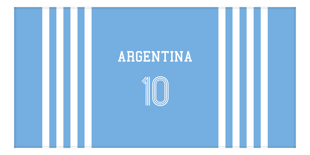Personalized Jersey Number 3-on-1 Stripes Sports Beach Towel - Argentina - Horizontal Design - Front View