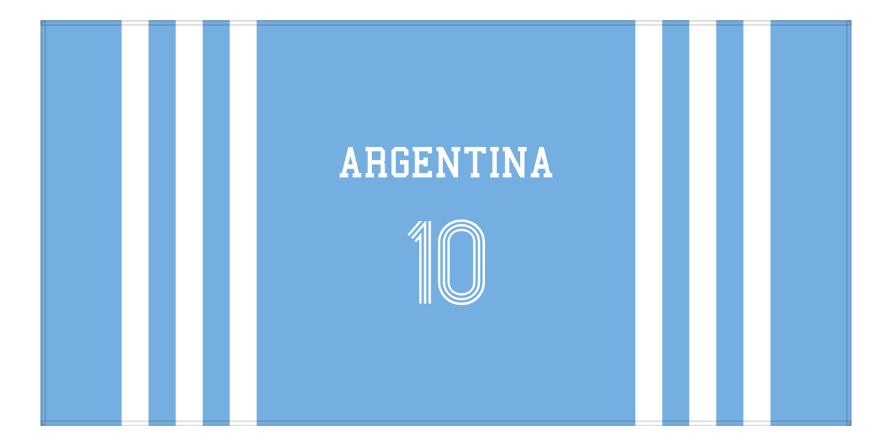 Personalized Jersey Number 2-on-1 Stripes Sports Beach Towel - Argentina - Horizontal Design - Front View