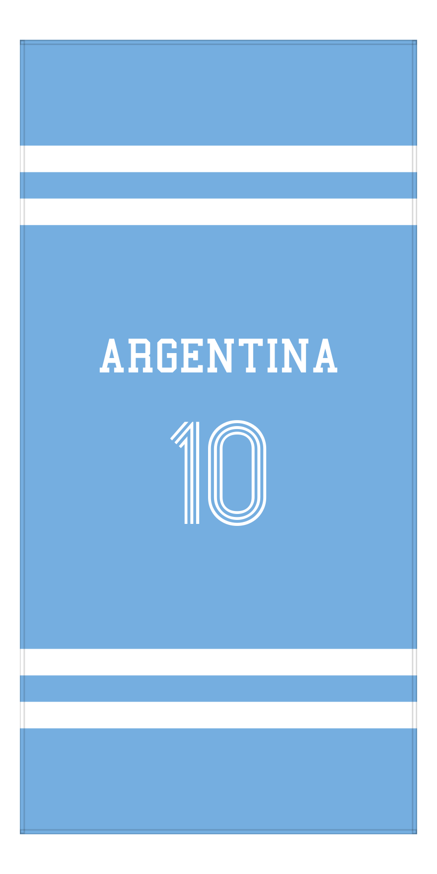 Personalized Jersey Number 2-on-none Stripes Sports Beach Towel - Argentina - Vertical Design - Front View