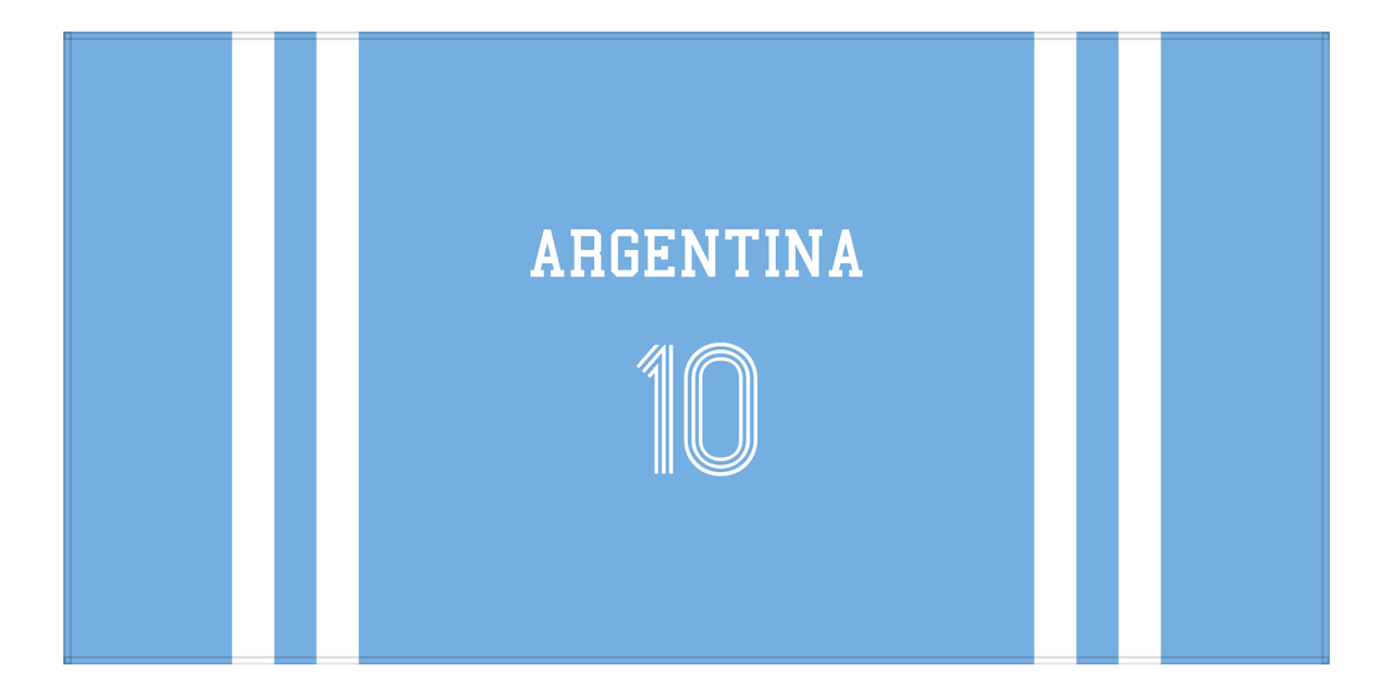 Personalized Jersey Number 2-on-none Stripes Sports Beach Towel - Argentina - Horizontal Design - Front View