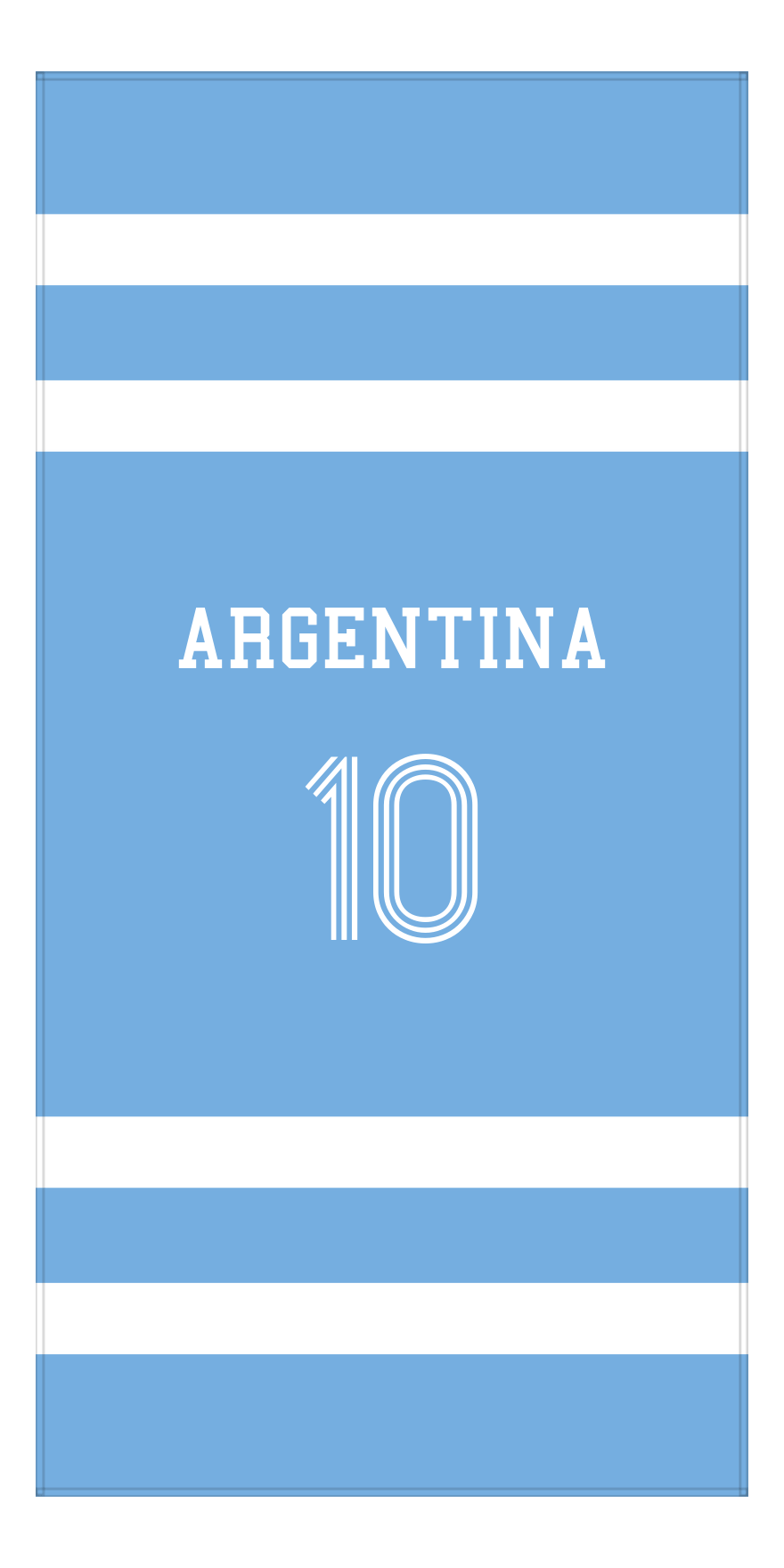 Personalized Jersey Number 1-on-1 Stripes Sports Beach Towel - Argentina - Vertical Design - Front View