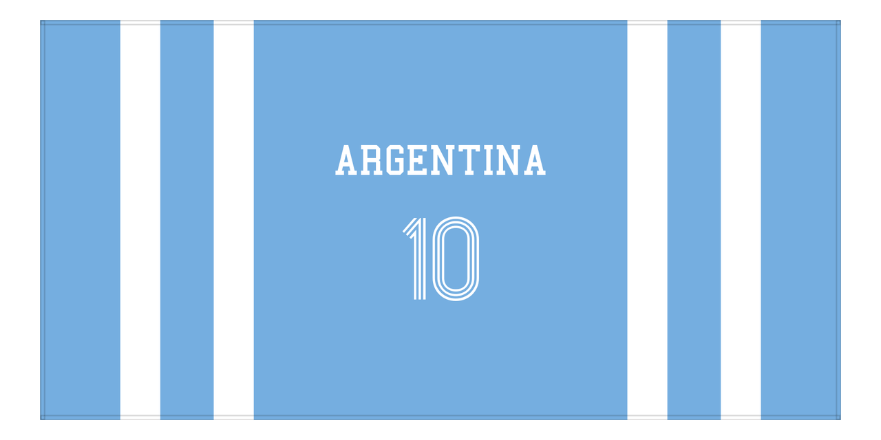 Personalized Jersey Number 1-on-1 Stripes Sports Beach Towel - Argentina - Horizontal Design - Front View