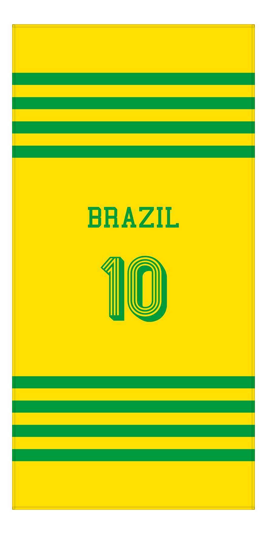 Personalized Jersey Number 3-on-1 Stripes Sports Beach Towel - Brazil - Vertical Design - Front View