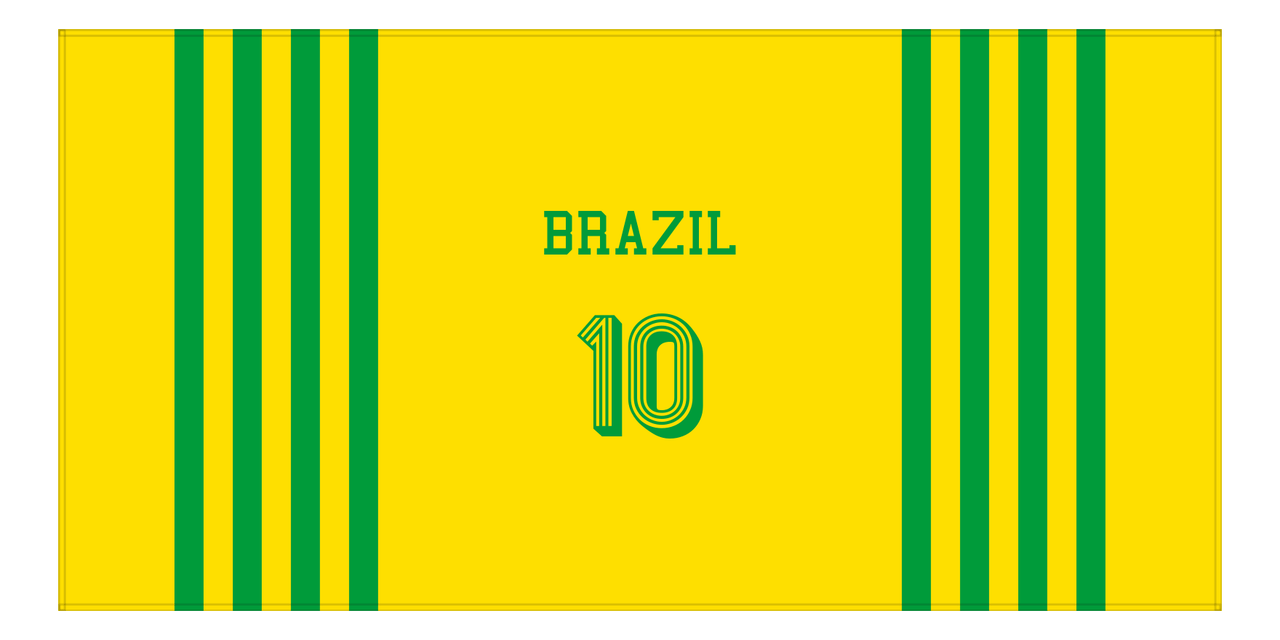 Personalized Jersey Number 3-on-1 Stripes Sports Beach Towel - Brazil - Horizontal Design - Front View