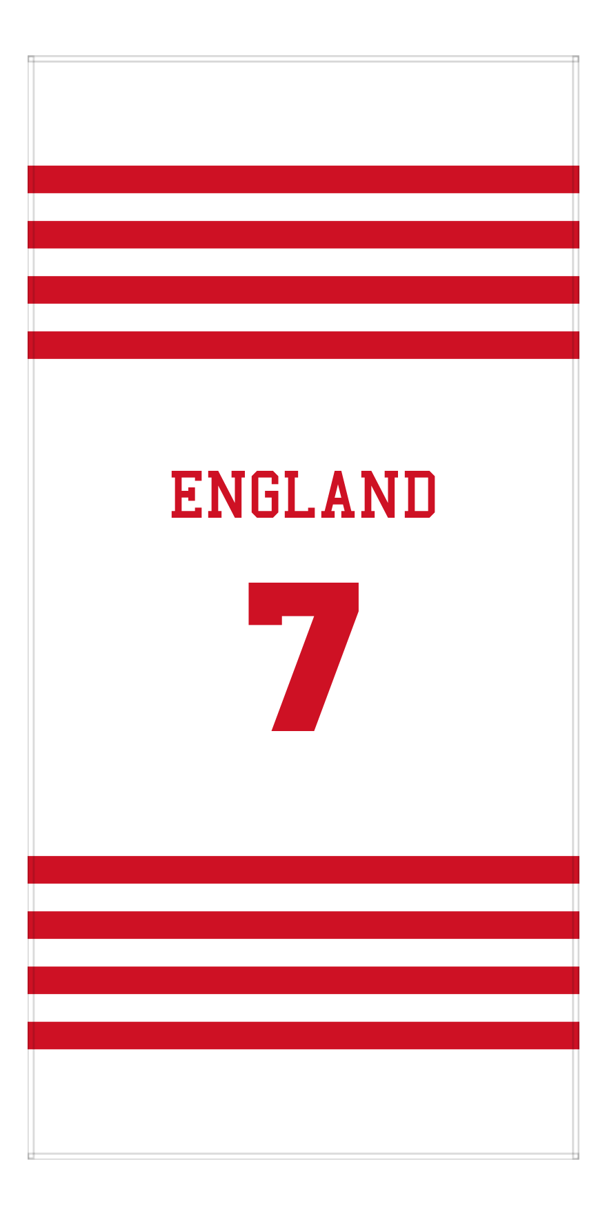 Personalized Jersey Number 3-on-1 Stripes Sports Beach Towel - England - Vertical Design - Front View