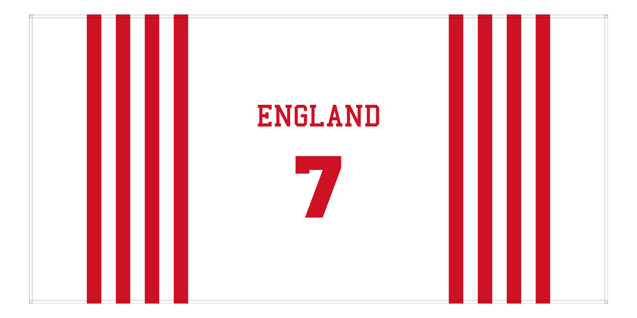 Personalized Jersey Number 3-on-1 Stripes Sports Beach Towel - England - Horizontal Design - Front View