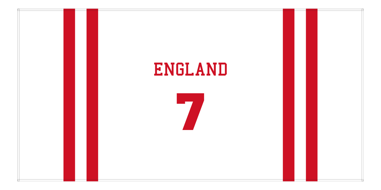 Personalized Jersey Number 2-on-none Stripes Sports Beach Towel - England - Horizontal Design - Front View