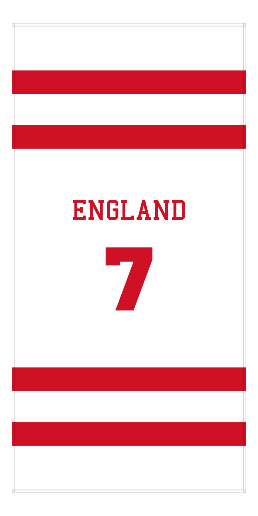 Personalized Jersey Number 1-on-1 Stripes Sports Beach Towel - England - Vertical Design - Front View