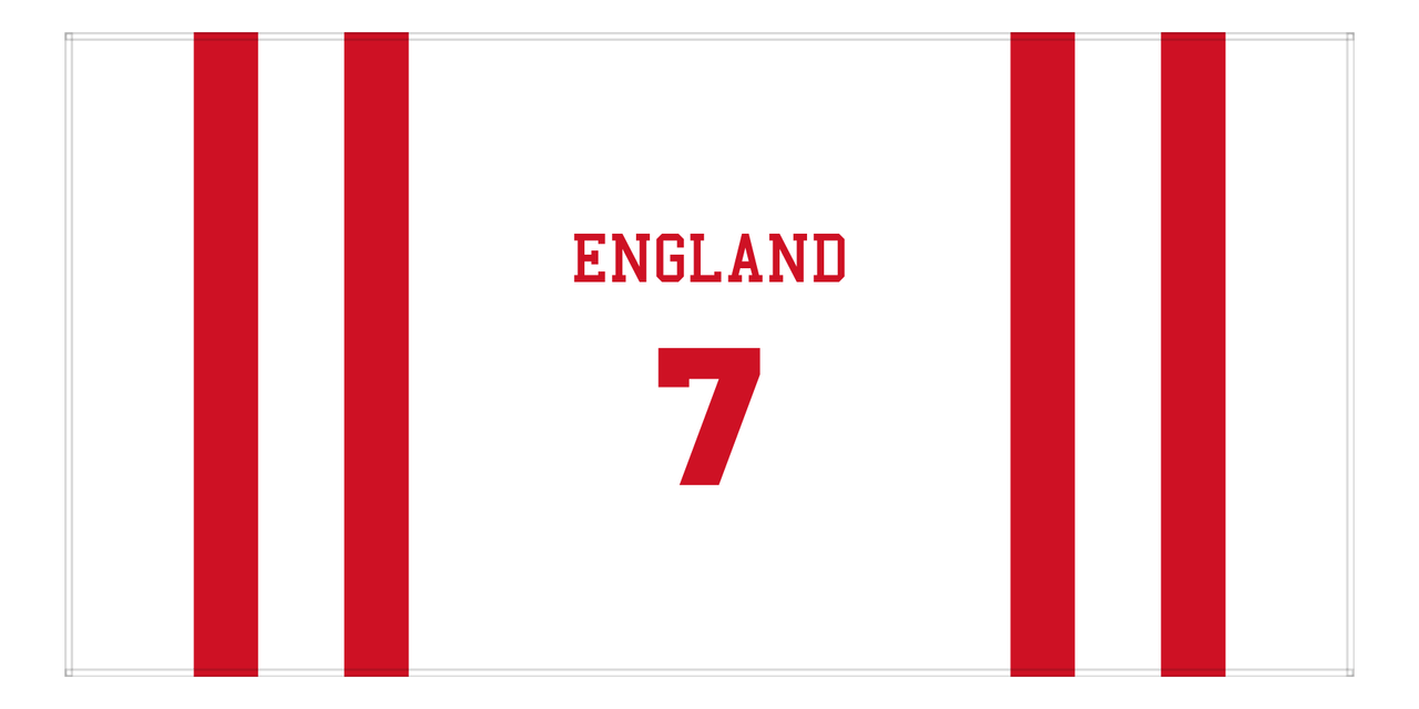 Personalized Jersey Number 1-on-1 Stripes Sports Beach Towel - England - Horizontal Design - Front View