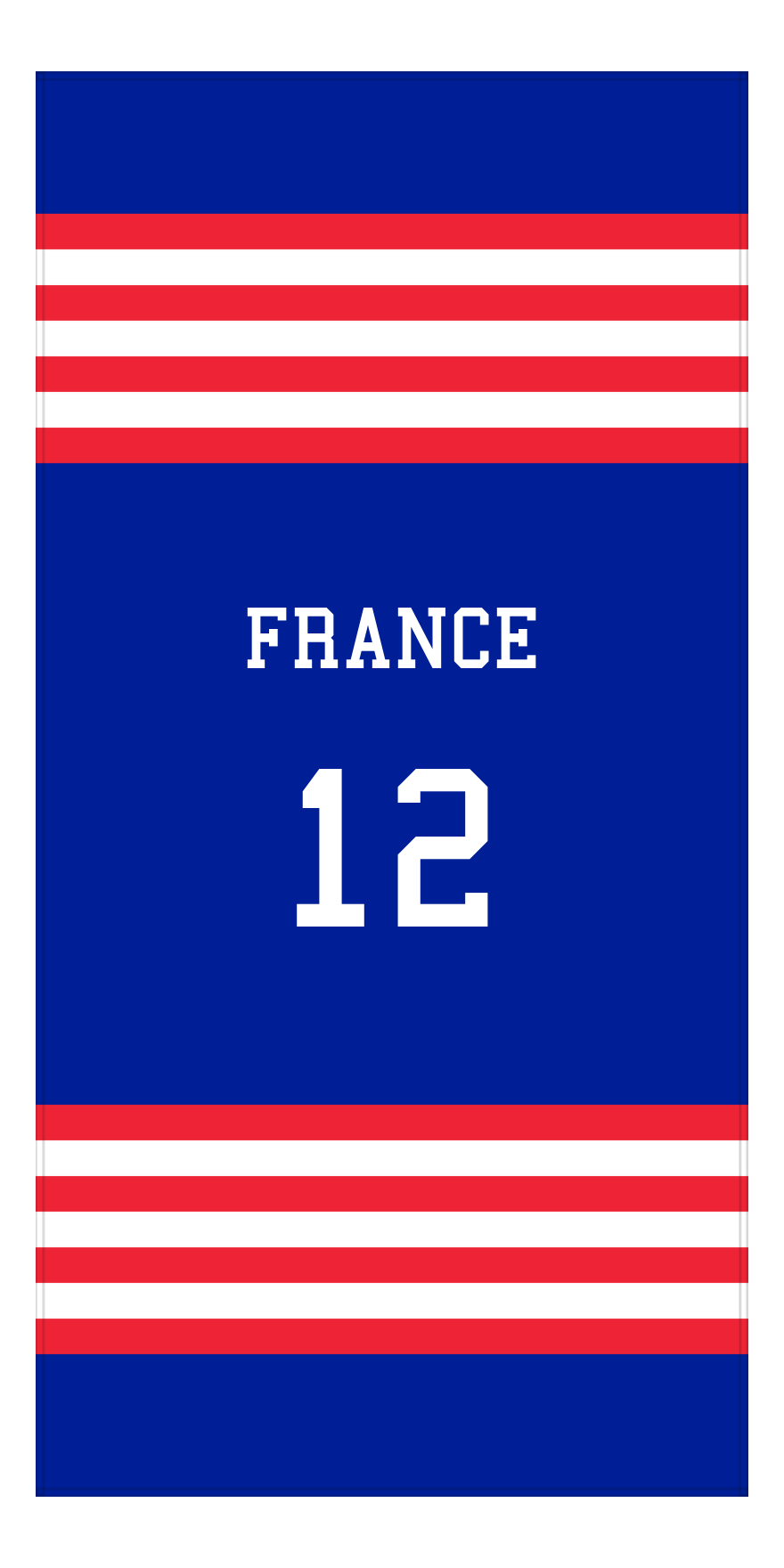Personalized Jersey Number 3-on-1 Stripes Sports Beach Towel - France - Vertical Design - Front View