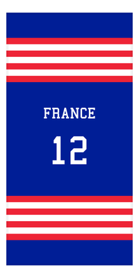 Thumbnail for Personalized Jersey Number 3-on-1 Stripes Sports Beach Towel - France - Vertical Design - Front View