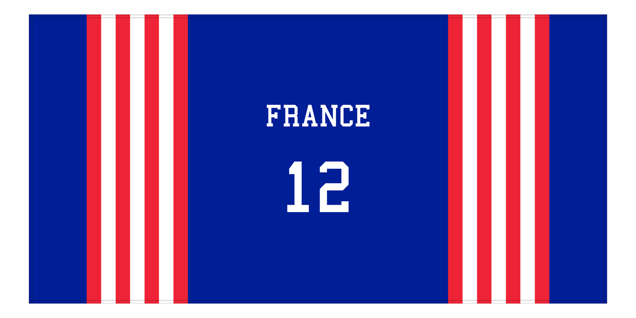 Personalized Jersey Number 3-on-1 Stripes Sports Beach Towel - France - Horizontal Design - Front View