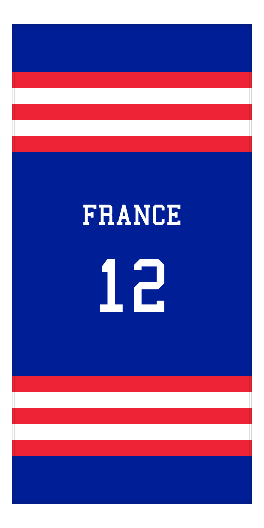 Personalized Jersey Number 2-on-1 Stripes Sports Beach Towel - France - Vertical Design - Front View