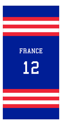 Thumbnail for Personalized Jersey Number 2-on-1 Stripes Sports Beach Towel - France - Vertical Design - Front View