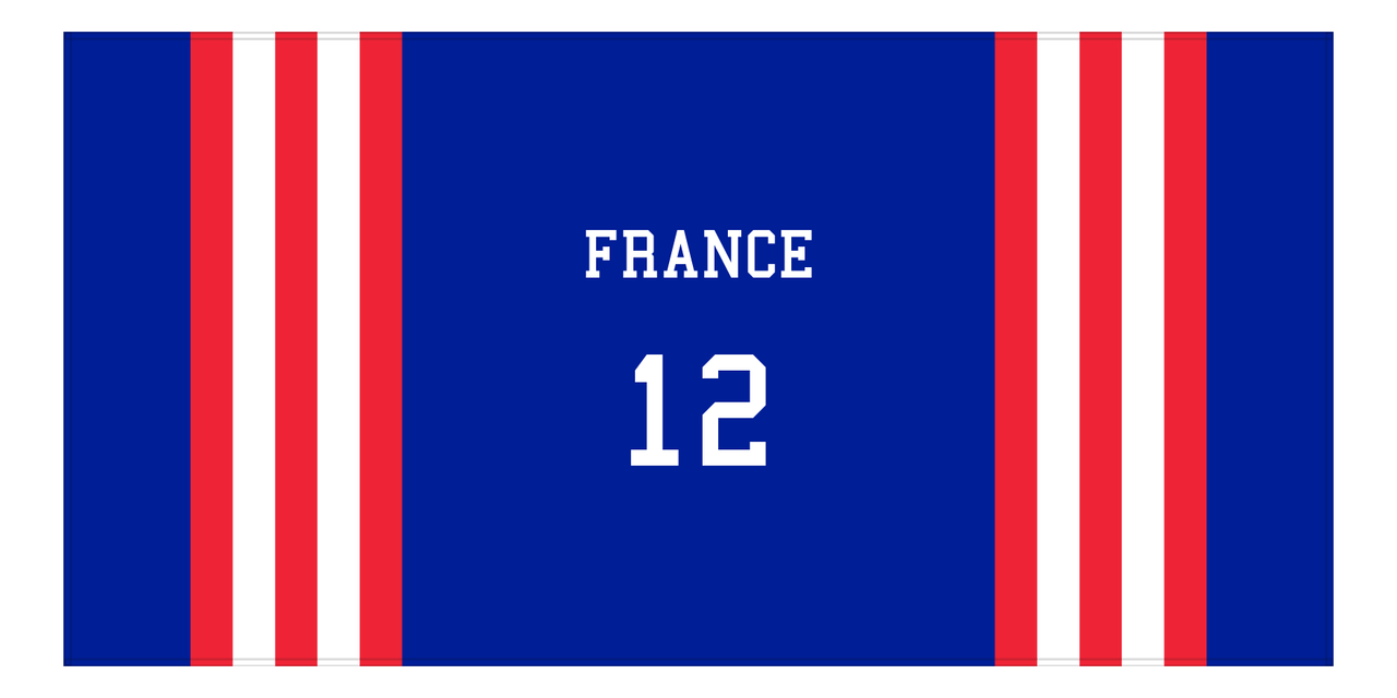 Personalized Jersey Number 2-on-1 Stripes Sports Beach Towel - France - Horizontal Design - Front View