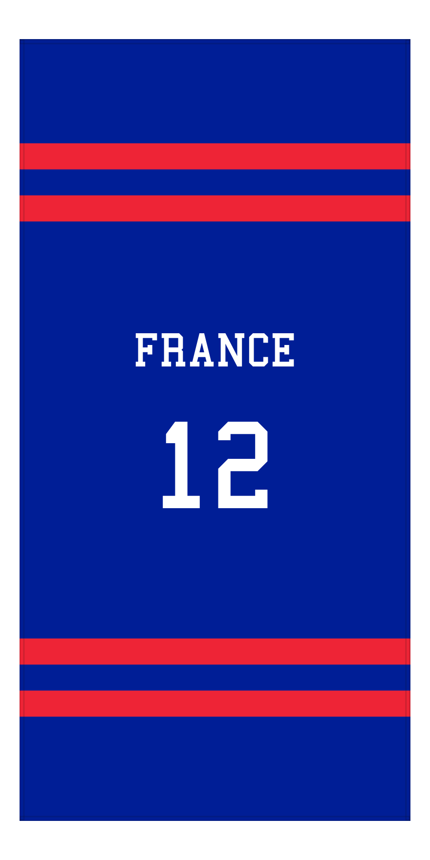 Personalized Jersey Number 2-on-none Stripes Sports Beach Towel - France - Vertical Design - Front View